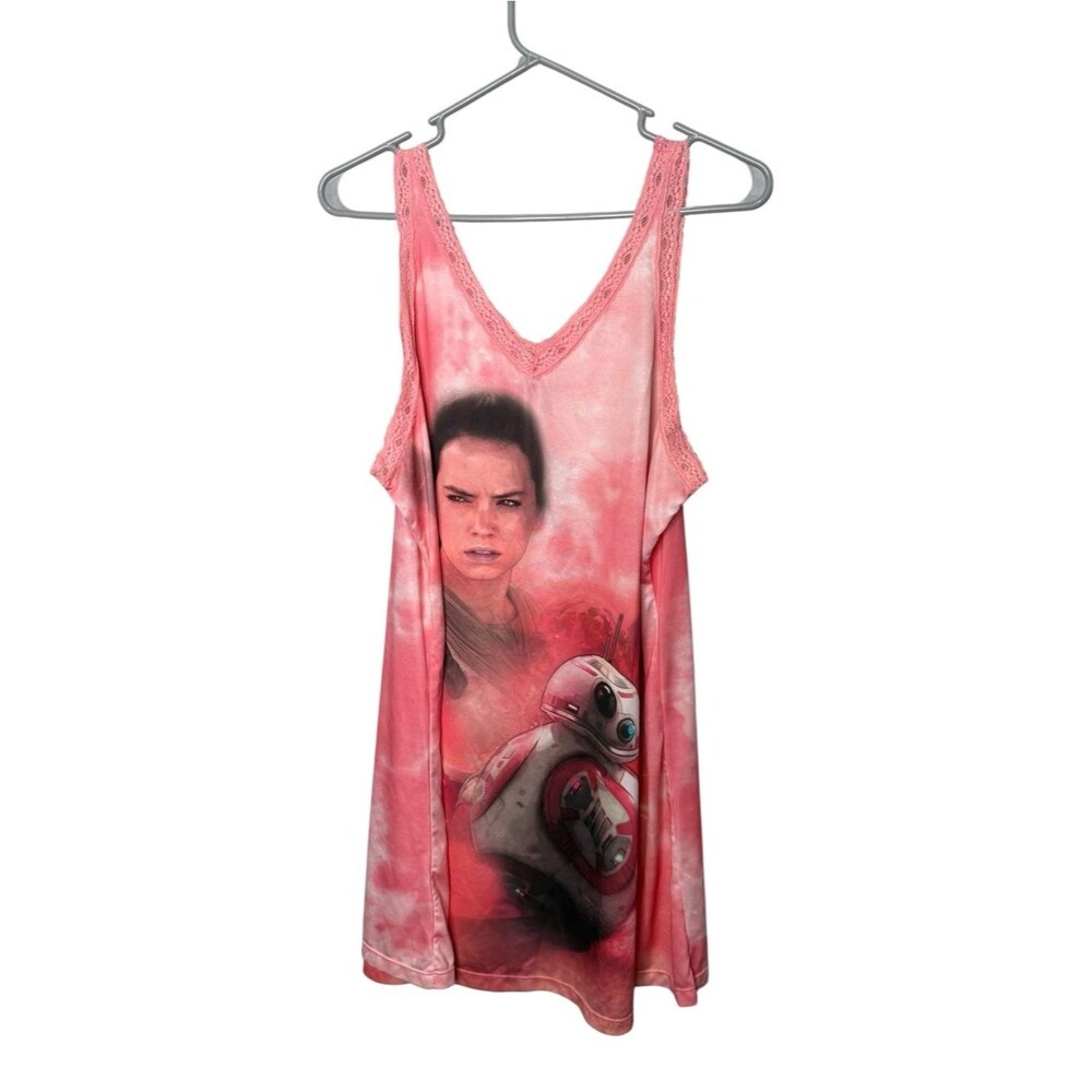 Star Wars Coral Pink Rey BB-8 Sleepwear Graphic Chemise Nightgown Lace Trim XL